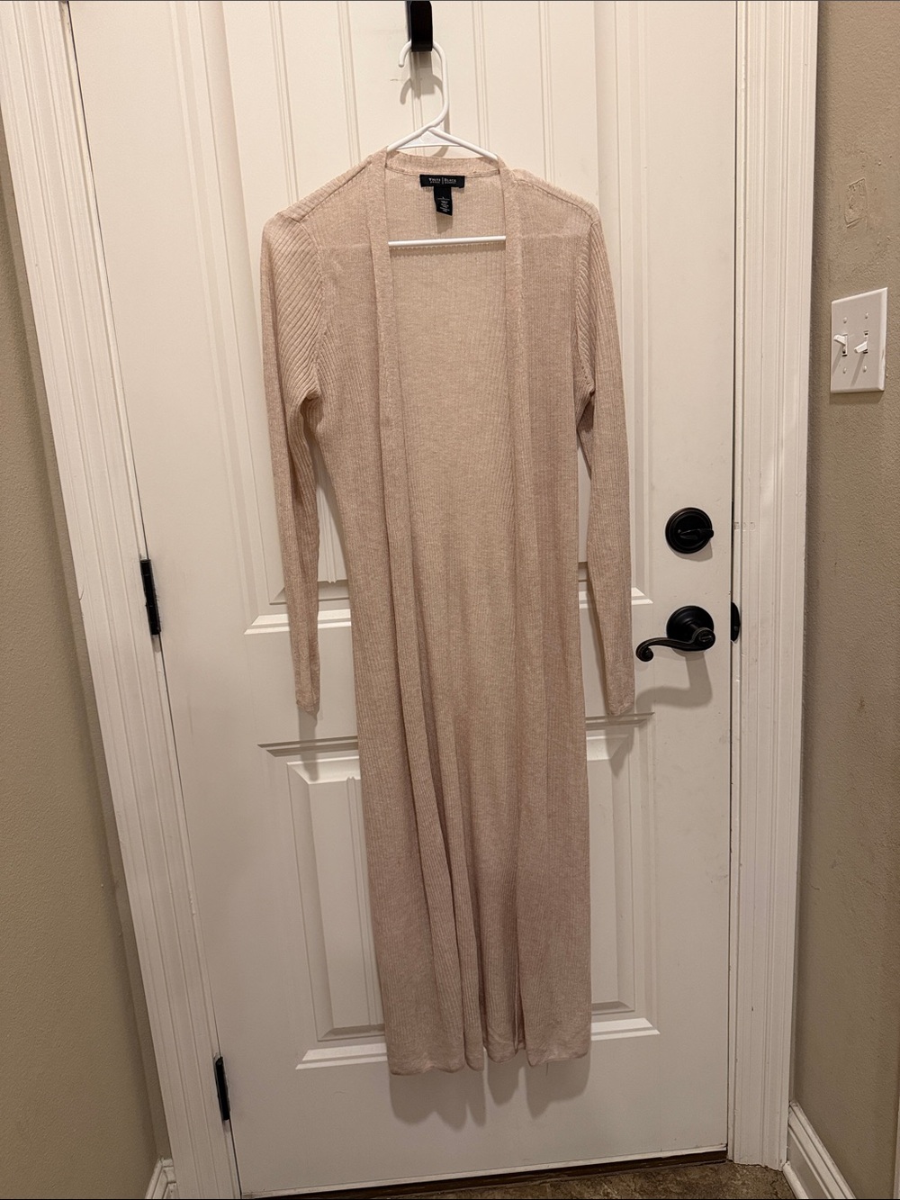 Long Open-Front Sheer Knit Duster Cardigan